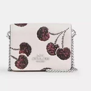 ❤️🍒Coach NWT White Mini Wallet with Silver Chain With Sparkly Cherry Print